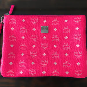 Brand New! MCM Visetos Clutch / Pouch (Neon Pink)